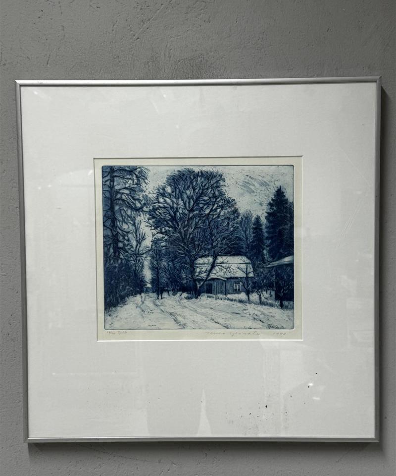 Taulu etsaus akvatinta Nummela Näkymä Albertin talolle Ilma Ylirotu