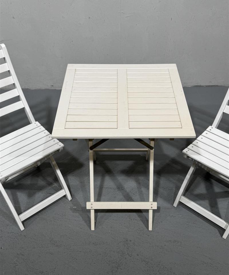 Taitettava puutarhakalustesetti, valkoinen (3 kpl)