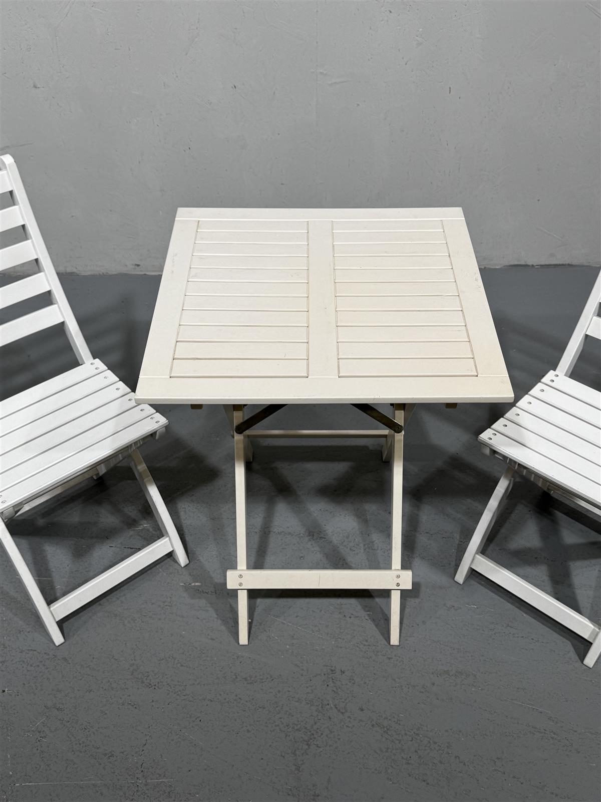 Taitettava puutarhakalustesetti, valkoinen (3 kpl)