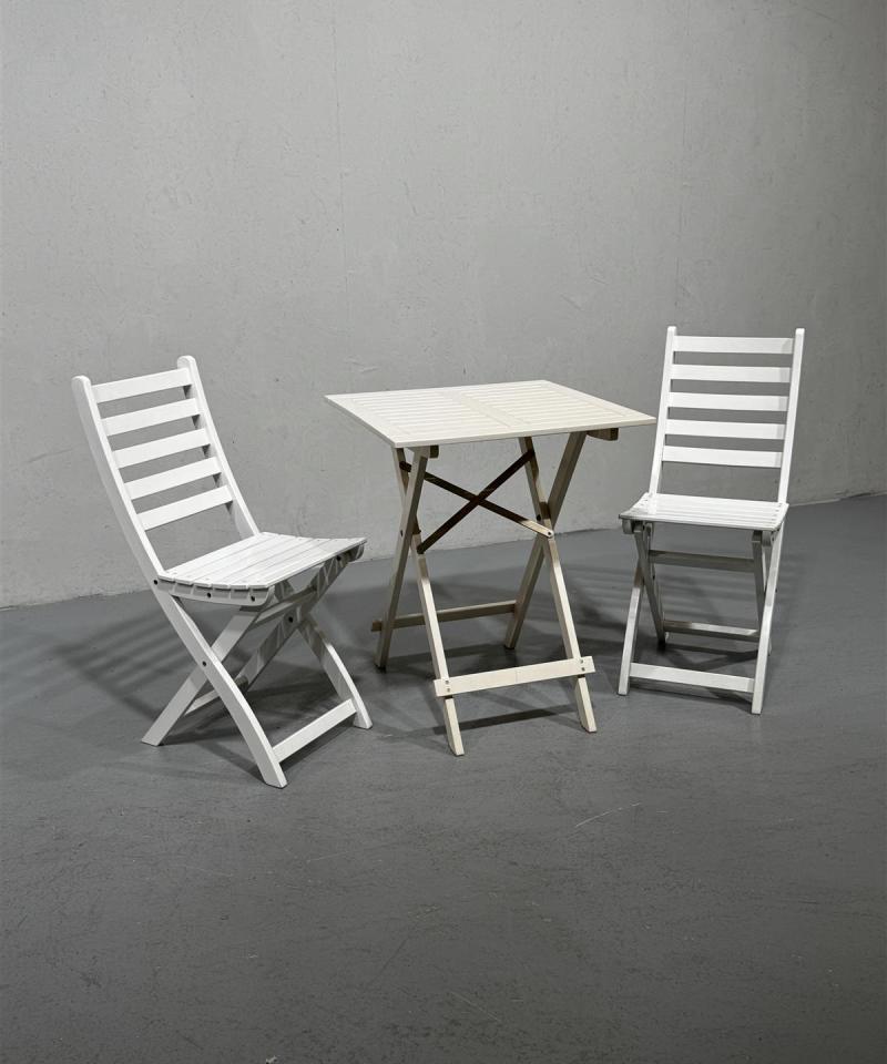 Taitettava puutarhakalustesetti, valkoinen (3 kpl)