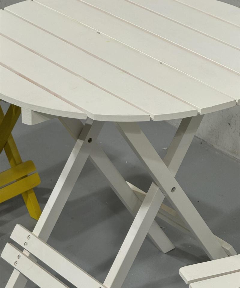 Retro puutarhakalustesetti, puu, valkoinen ja keltainen