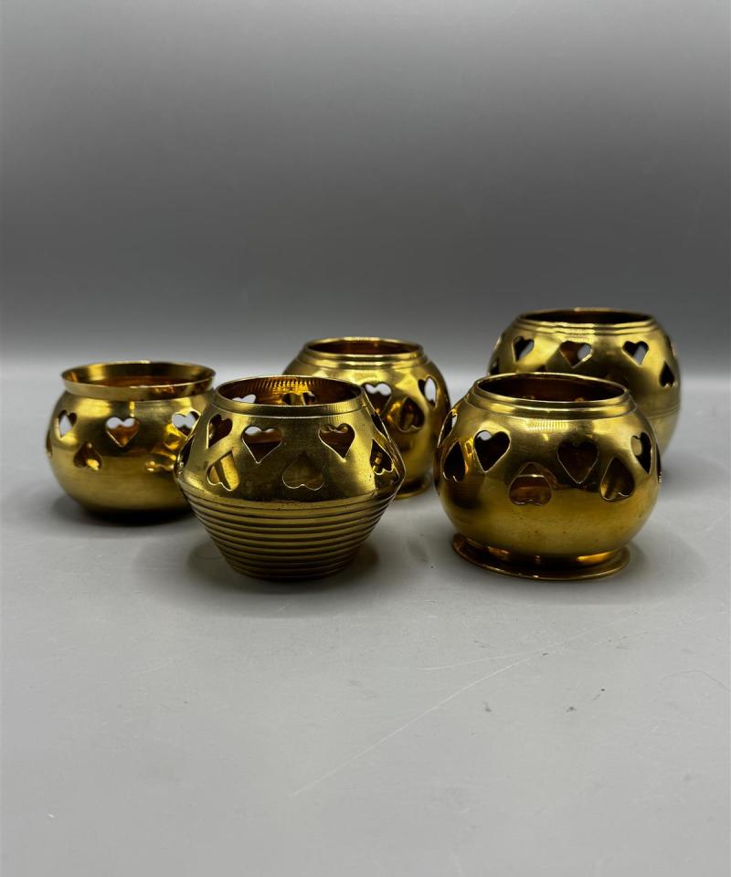 Vintage "sydän" kynttilälyhdyt messinki (5 kpl)