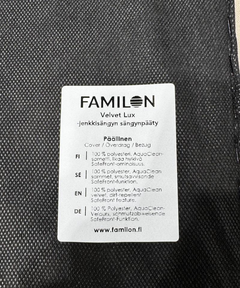 Familon Velvet Lux jenkkisänky 180x200 päädyllä