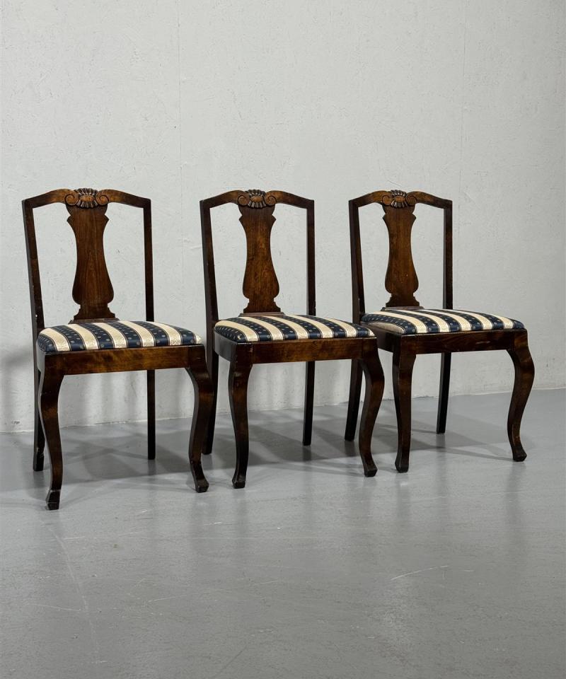 Vintage rokokoo tuolit puu, ruskeat (3 kpl)