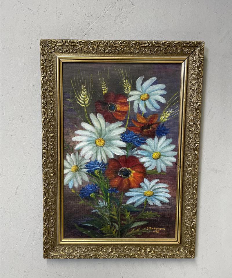 Taulu Kukkia öljyväri, J Andersson -70