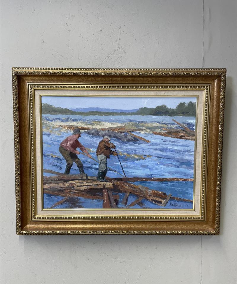 Taulu ”Tukinuittajat” öljyvärimaalaus, Yrjö Mustonen