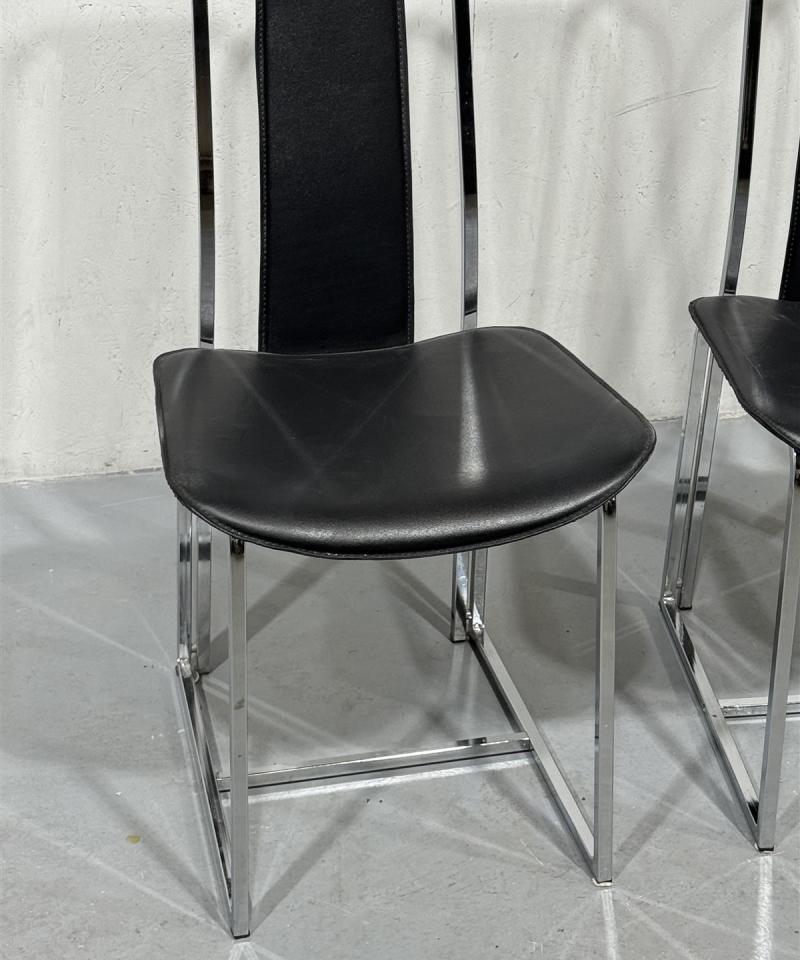 Nahka & kromi ruokatuolit (4kpl)