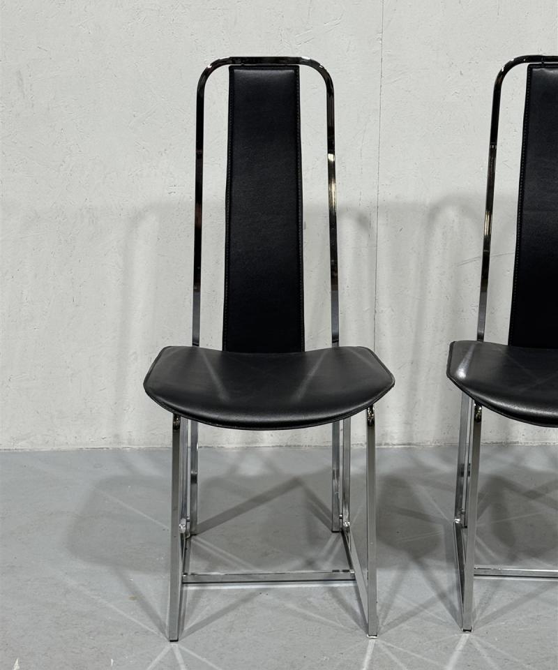 Nahka & kromi ruokatuolit (4kpl)