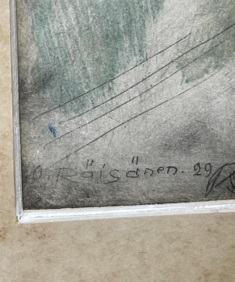 Taulu ”Hiihtävät metsästäjät” etsaus, O Räisänen -29