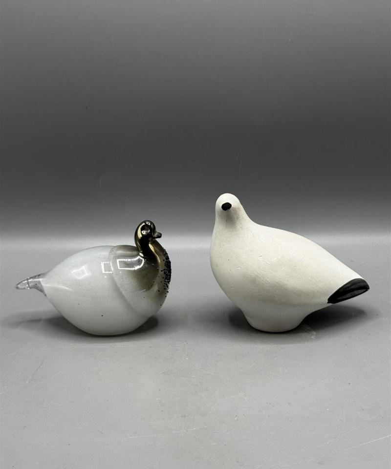 Lasinen lintu ja keraaminen koristelintu (2kpl)