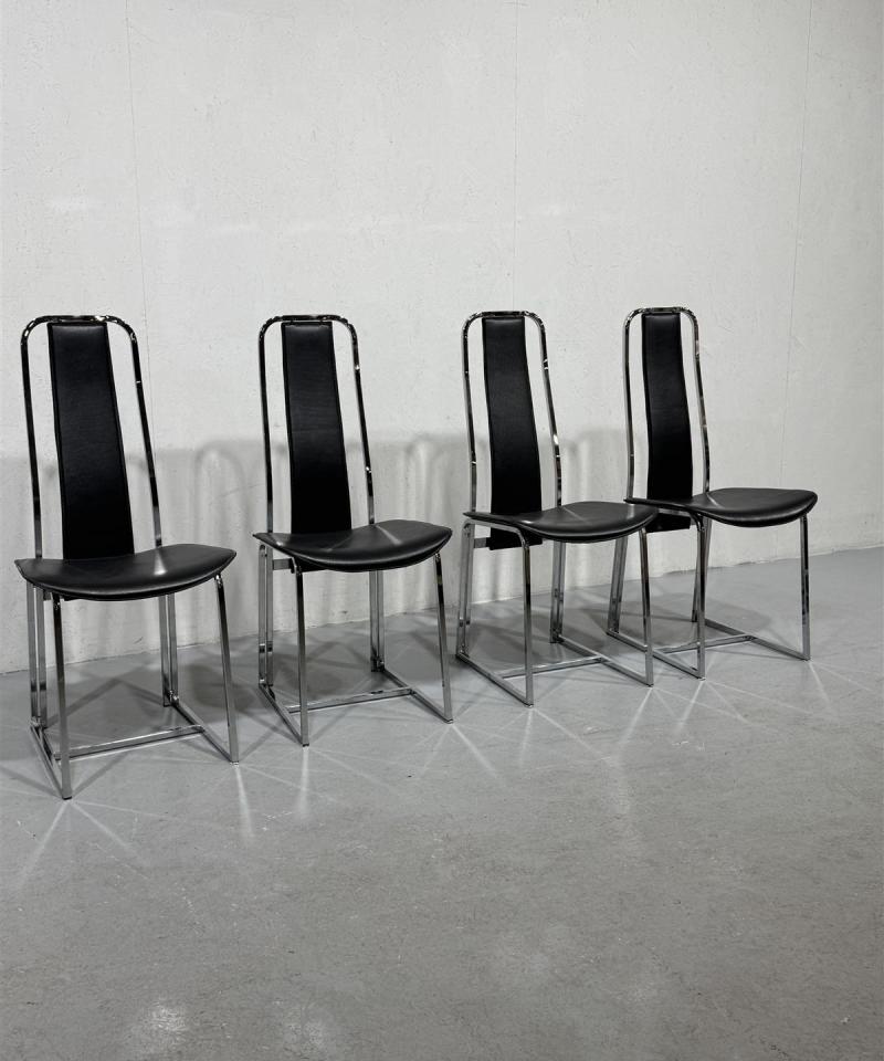 Nahka & kromi ruokatuolit (4kpl)