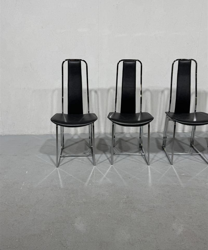 Nahka & kromi ruokatuolit (4kpl)