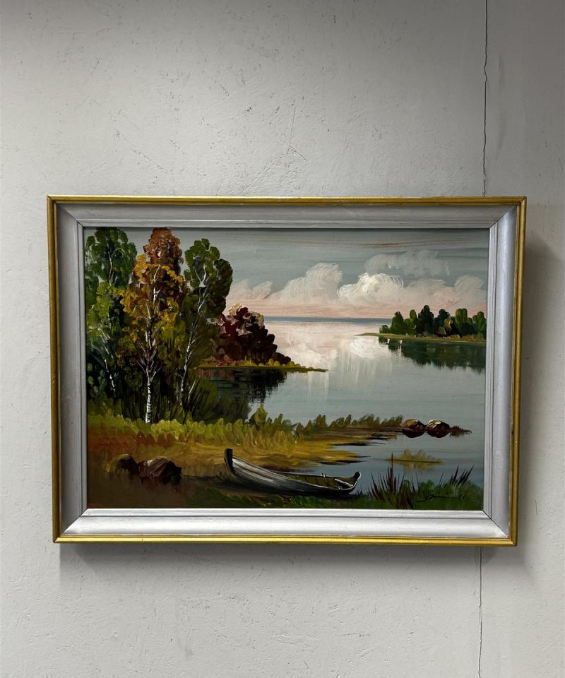 Taulu öljyväri kovapinnalle maisema tunnistamaton