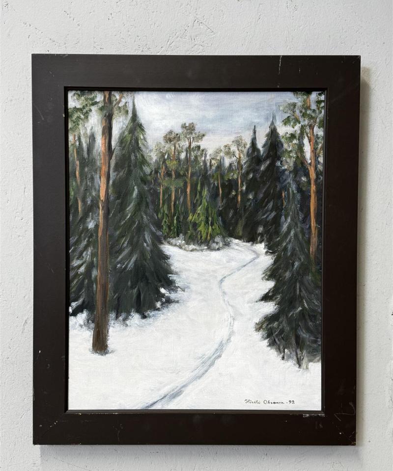 Taulu öljyväri talvimaisema Kirsti Oksanen -92