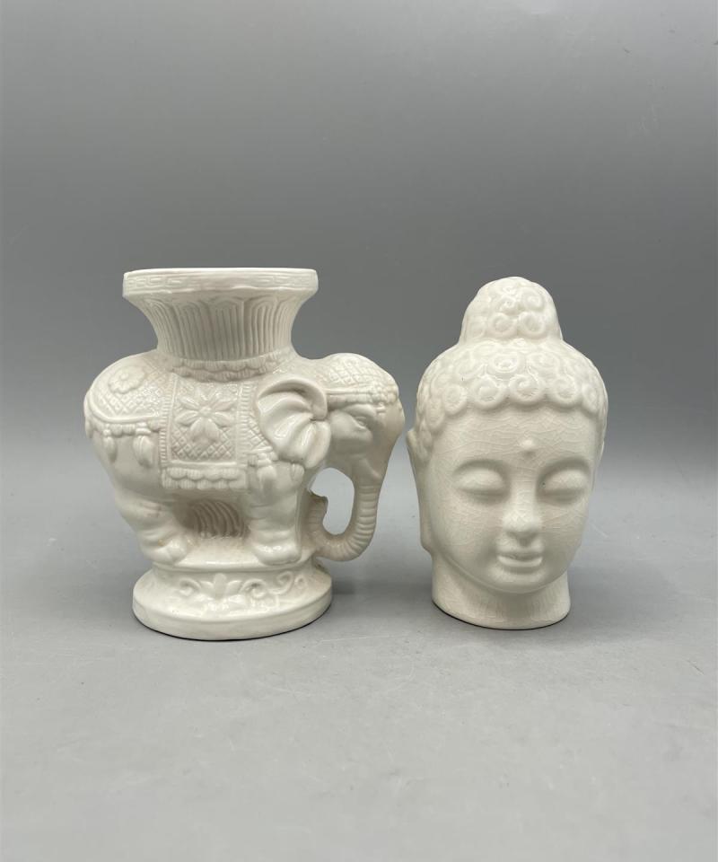 Elefanttimaljakko ja Buddhan-pää koristeet