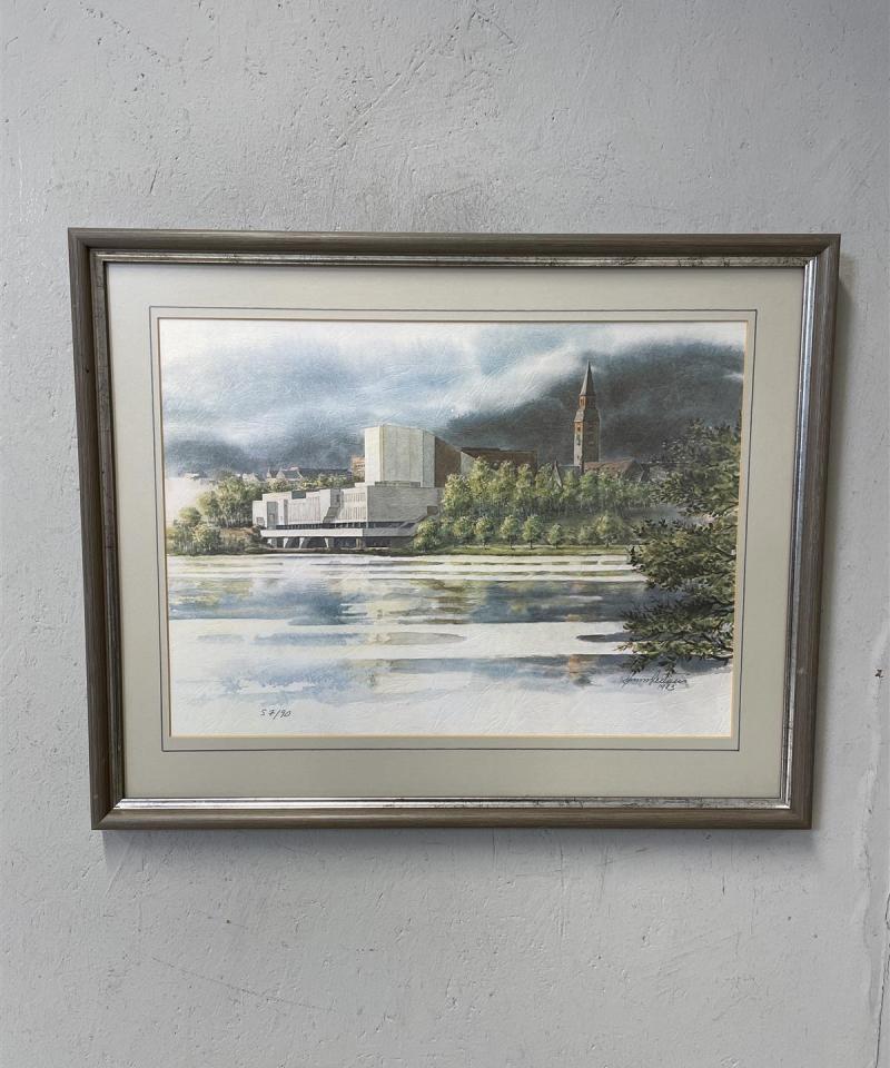 Taulu Finlandiatalo teos, signeerattu