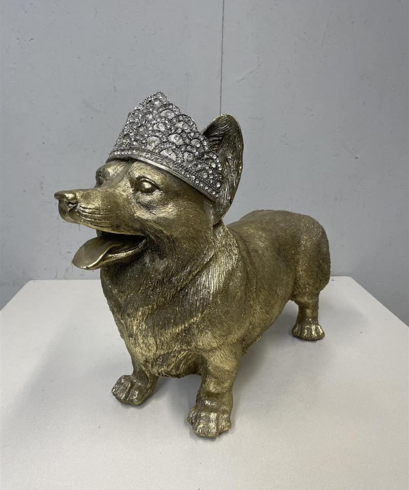 Kare Design käsintehty Kultainen Corgi koirapatsas kruunulla