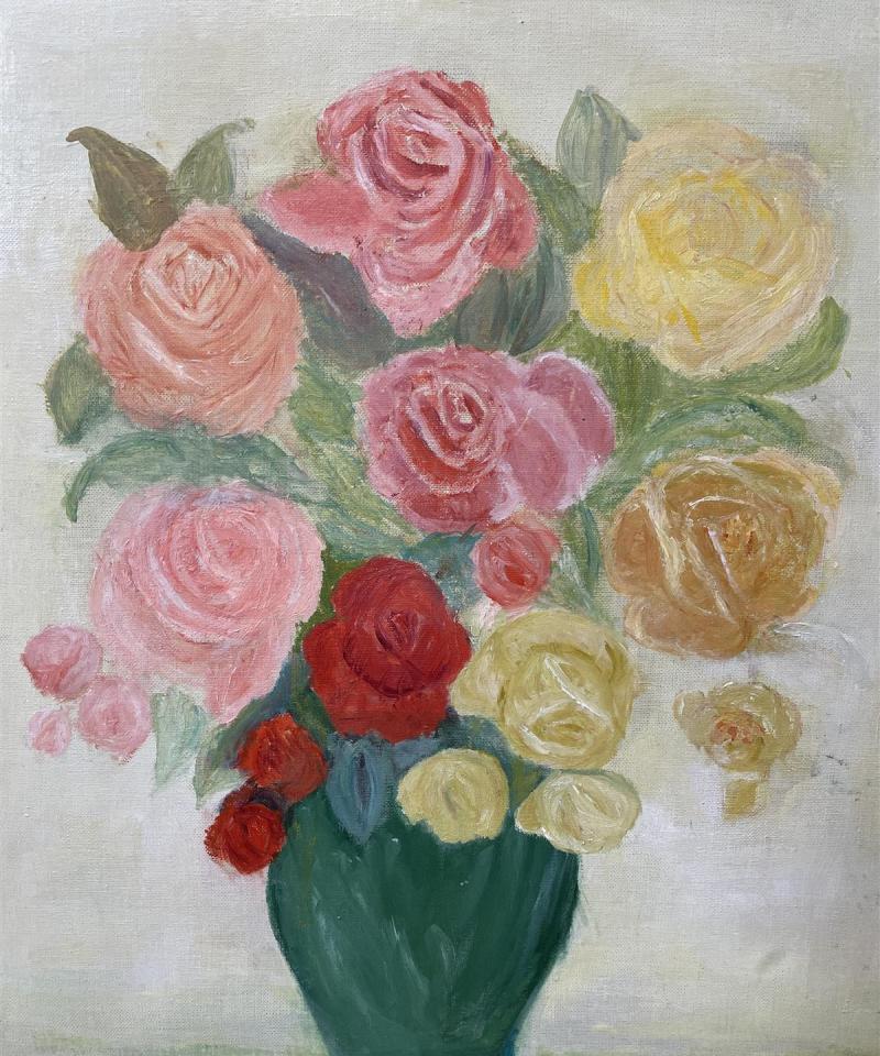 Taulu asetelma ruusut öljyvärimaalaus