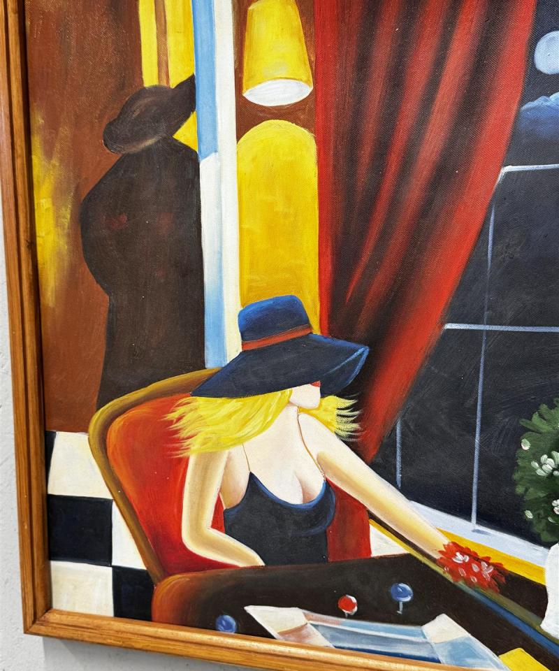 Taulu öljyvärimaalaus nainen ja ikkuna M Turner (?)