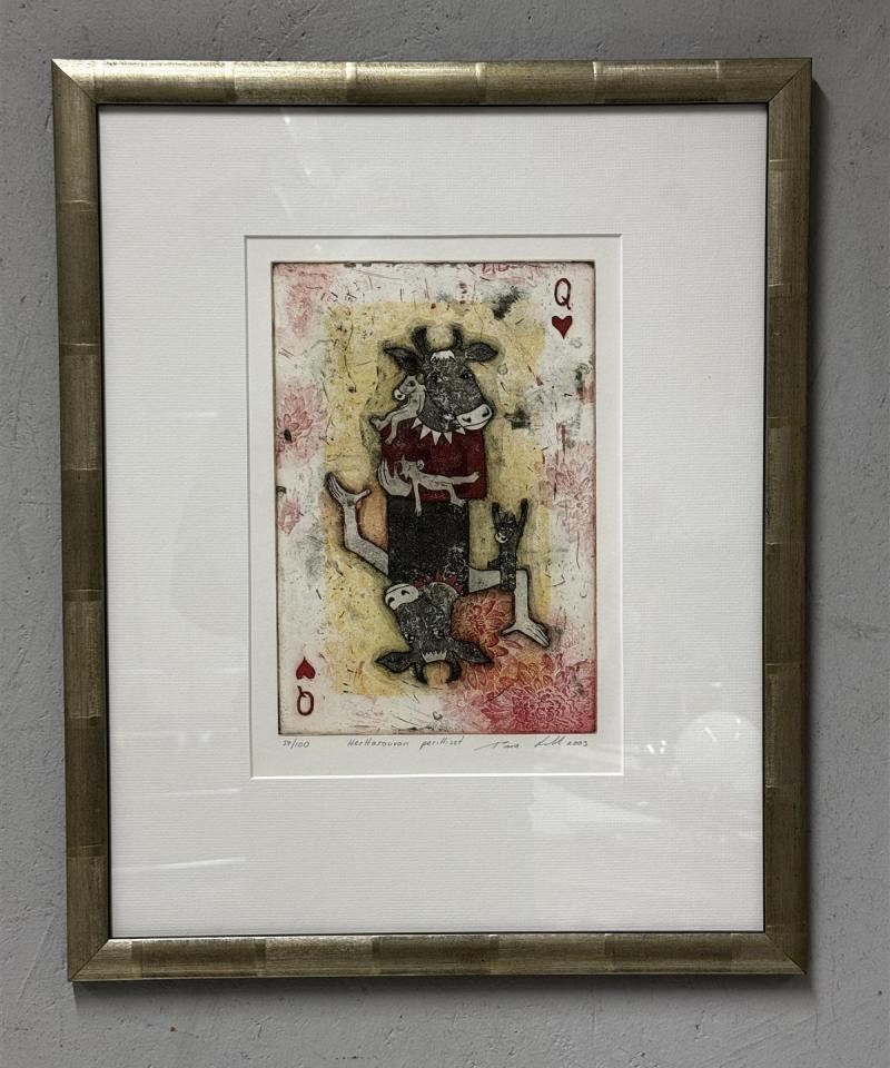 Taulu "Herttarouvan perilliset" grafiikkateos Piia Lehti