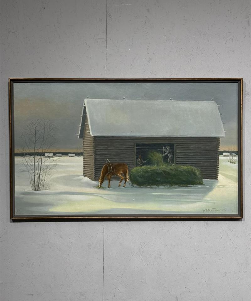 Taulu öljyväri talvimaisema V Kivimäki