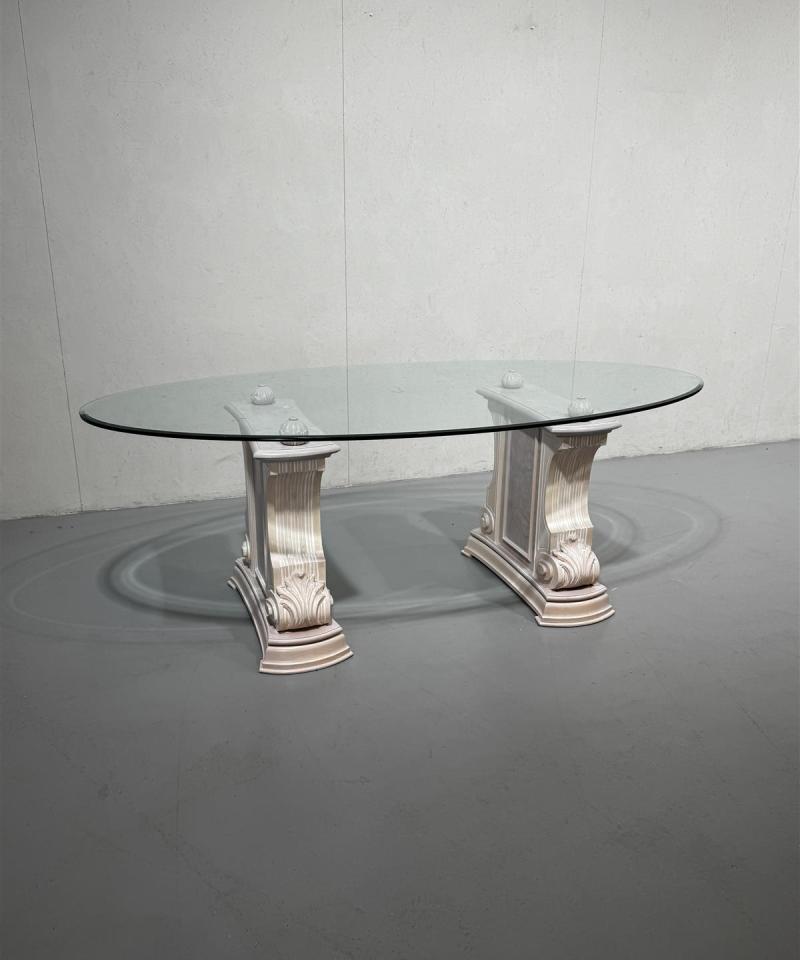 Klassinen ruokapöytä 200x100 lasitasolla