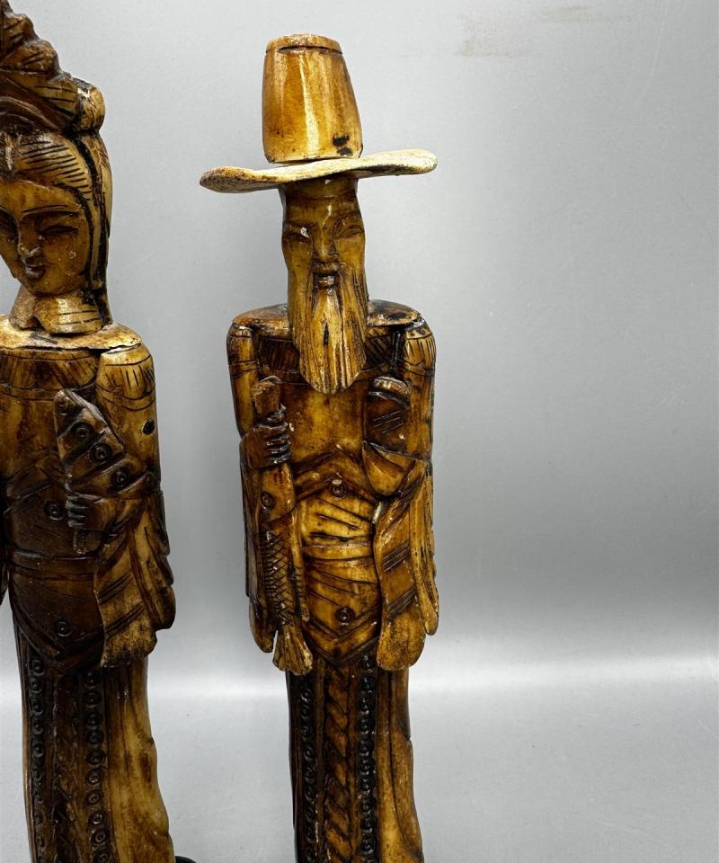 Vintage luukaiverrettu figuriini kalastaja mies ja nainen, Kiina