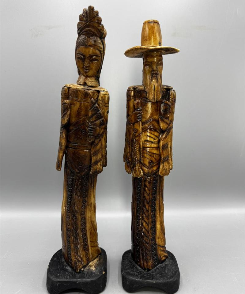 Vintage luukaiverrettu figuriini kalastaja mies ja nainen, Kiina