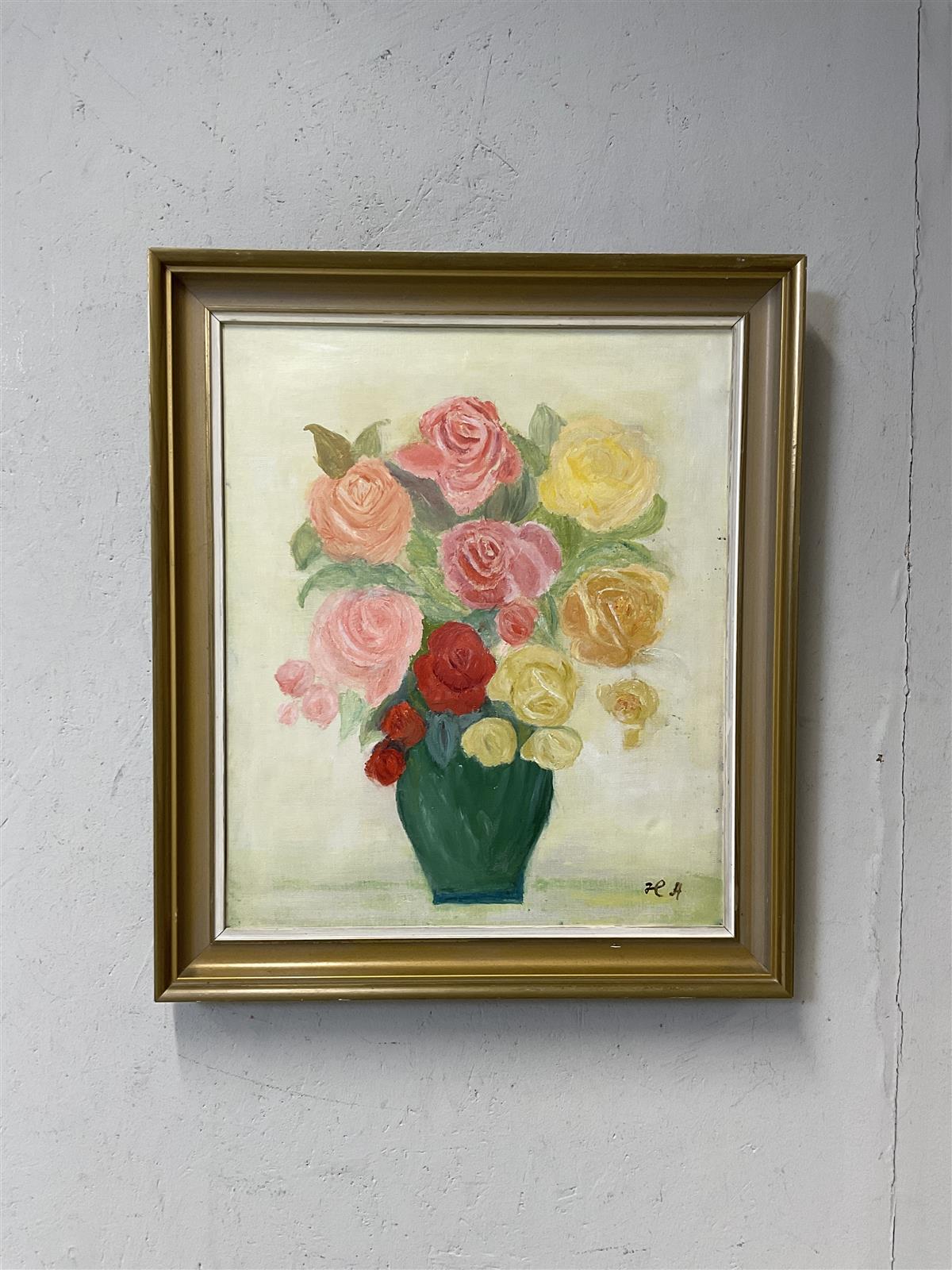 Taulu asetelma ruusut öljyvärimaalaus