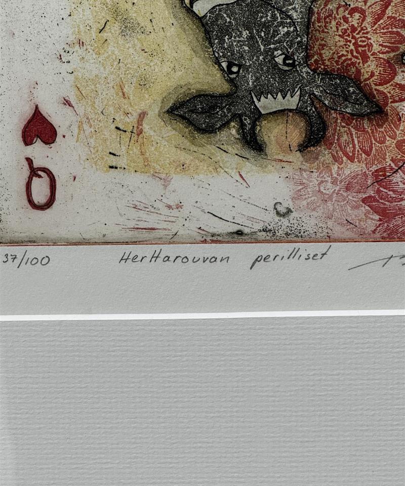 Taulu "Herttarouvan perilliset" grafiikkateos Piia Lehti