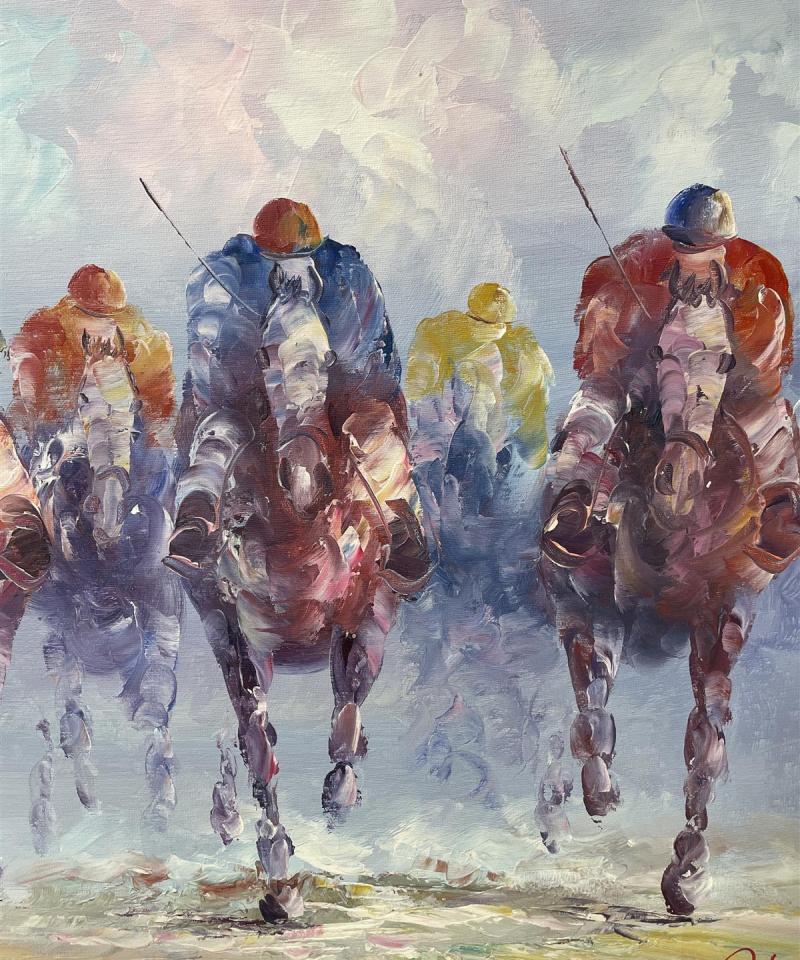 Taulu Hevoskilpailu öljyvärimaalaus