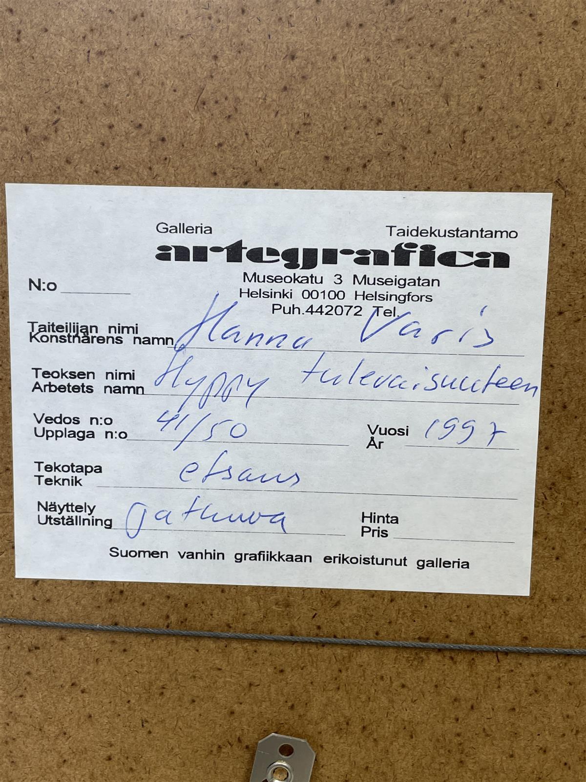 Taulu ”Hyppy tulevaisuuteen” etsaus, Hanna Varis