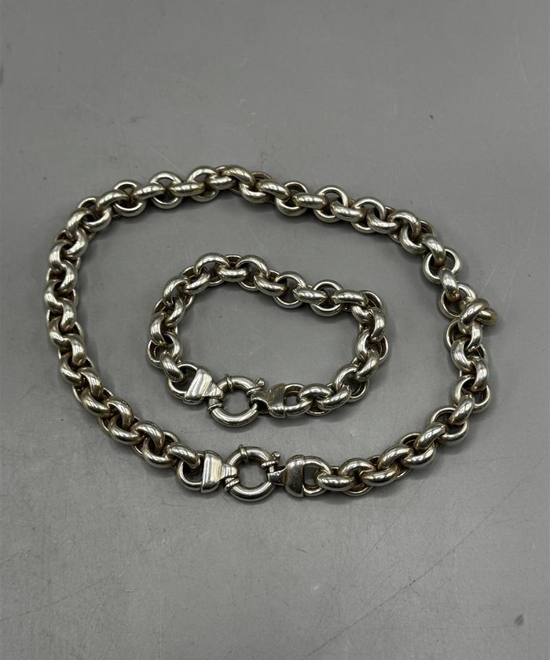 Hopeoitu kaulaketju ja ranneketju