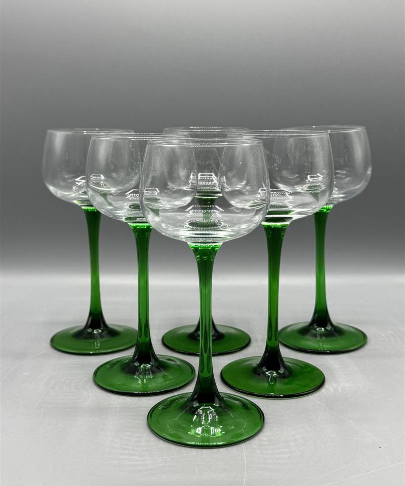 Vintage viinilasit vihreällä jalalla (6 kpl)