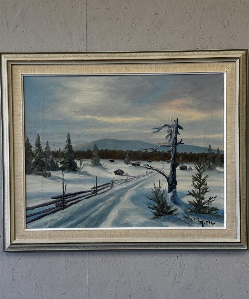 Taulu öljyväri talvimaisema tuntematon