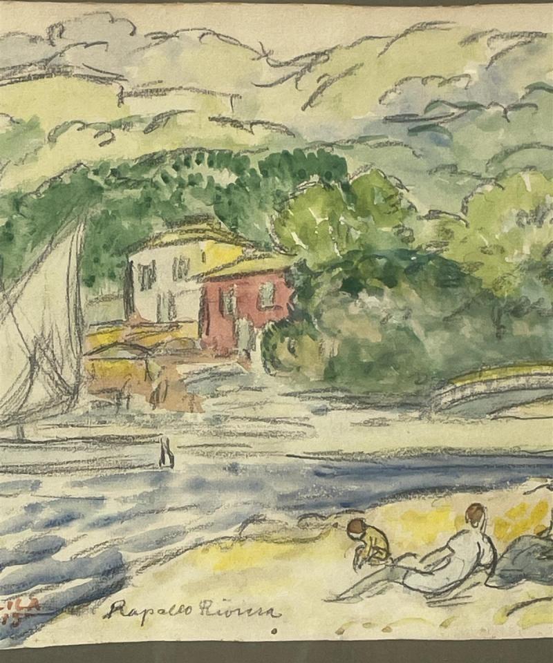 Taulu Rapallo Riviera vesiväri, Yrjö Ollila 1915