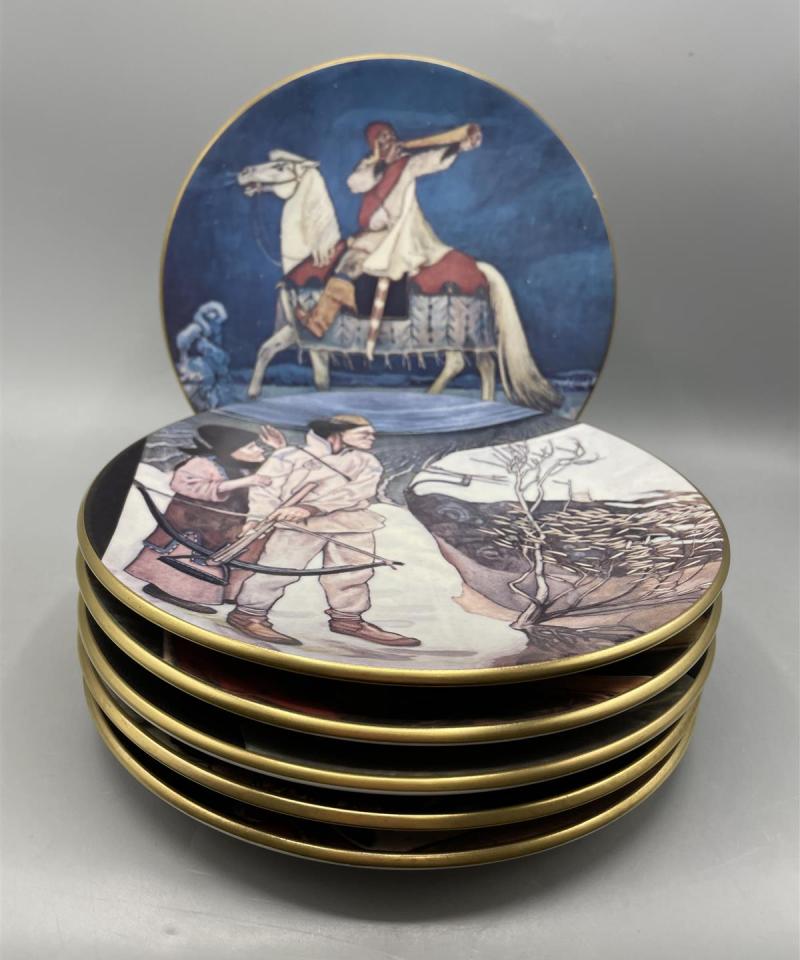 Arabia Kalevala Gallen-Kallela seinälautaset 6-osaa