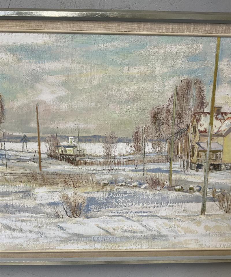 Taulu ”Talvinen kylä” öljyväri, E Candika -64