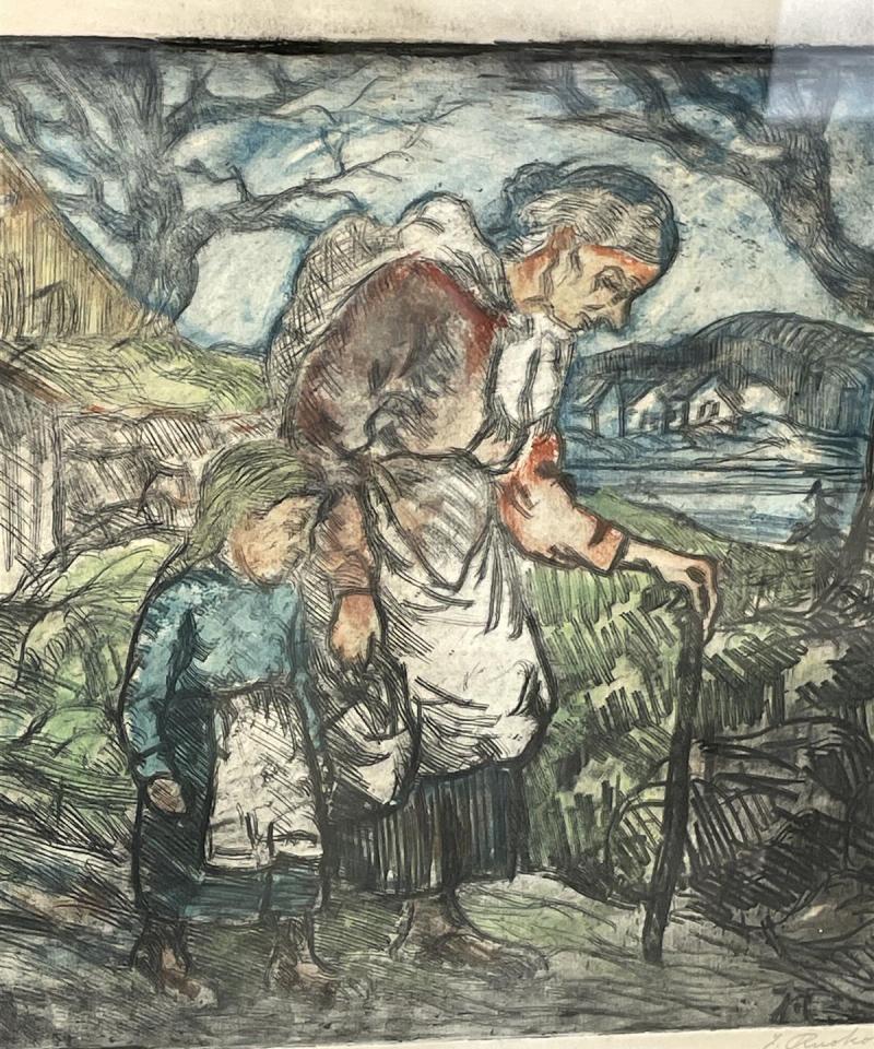 Taulu ”Kaksi kulkijaa” värietsaus, Jalmari Ruokokoski