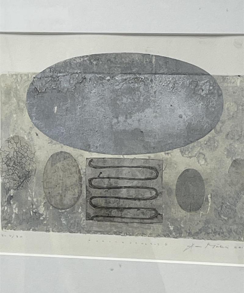 Taulu ”Pohjakosketus II” grafiikka, Anne Mäkelä 2010