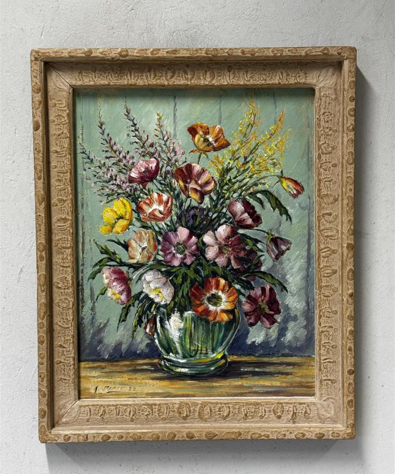 Taulu öljyväri kukka-asetelma tunnistamaton