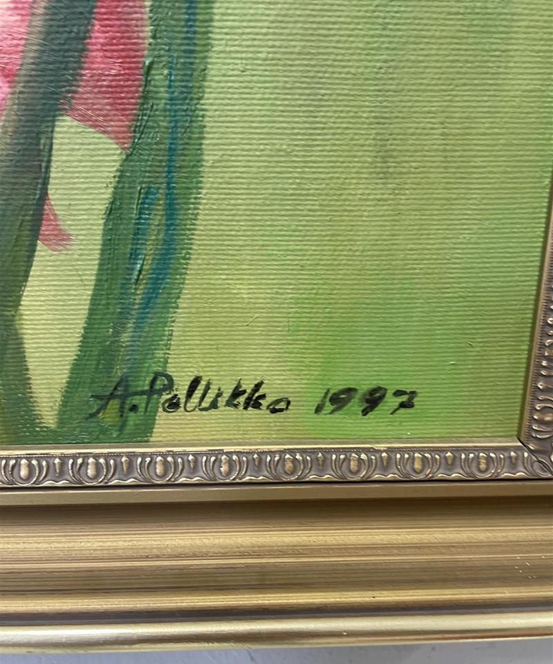 Taulu Kukka-asetelma öljyväri, A Pellikka 1997