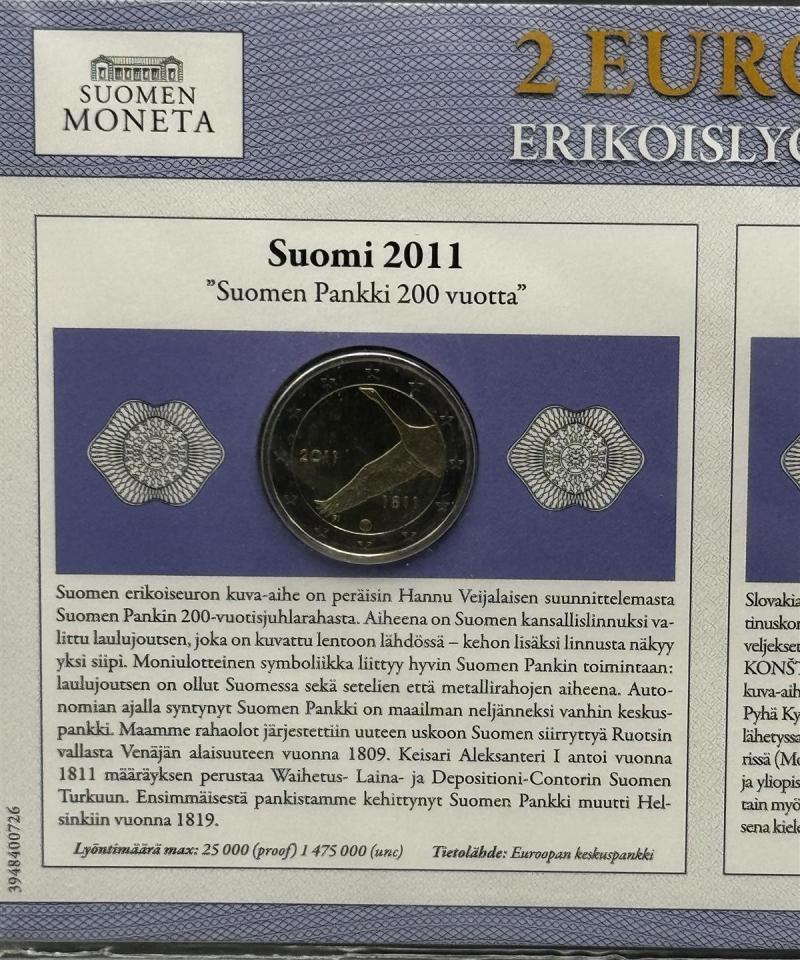 2 euron erikoislyönti Suomi ja Slovakia