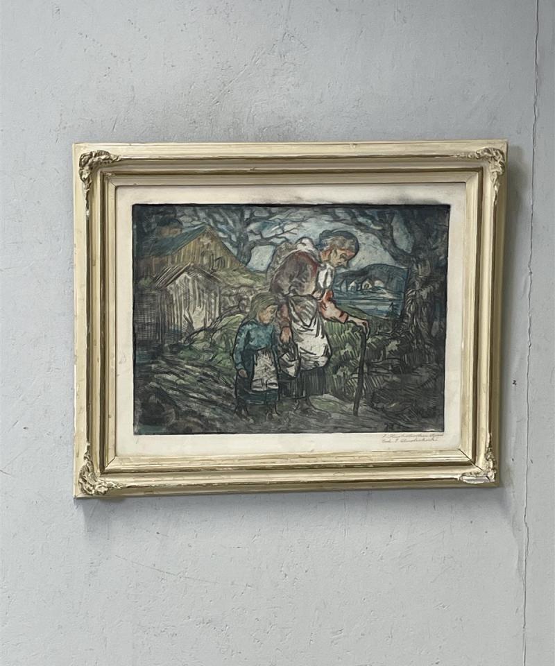 Taulu ”Kaksi kulkijaa” värietsaus, Jalmari Ruokokoski