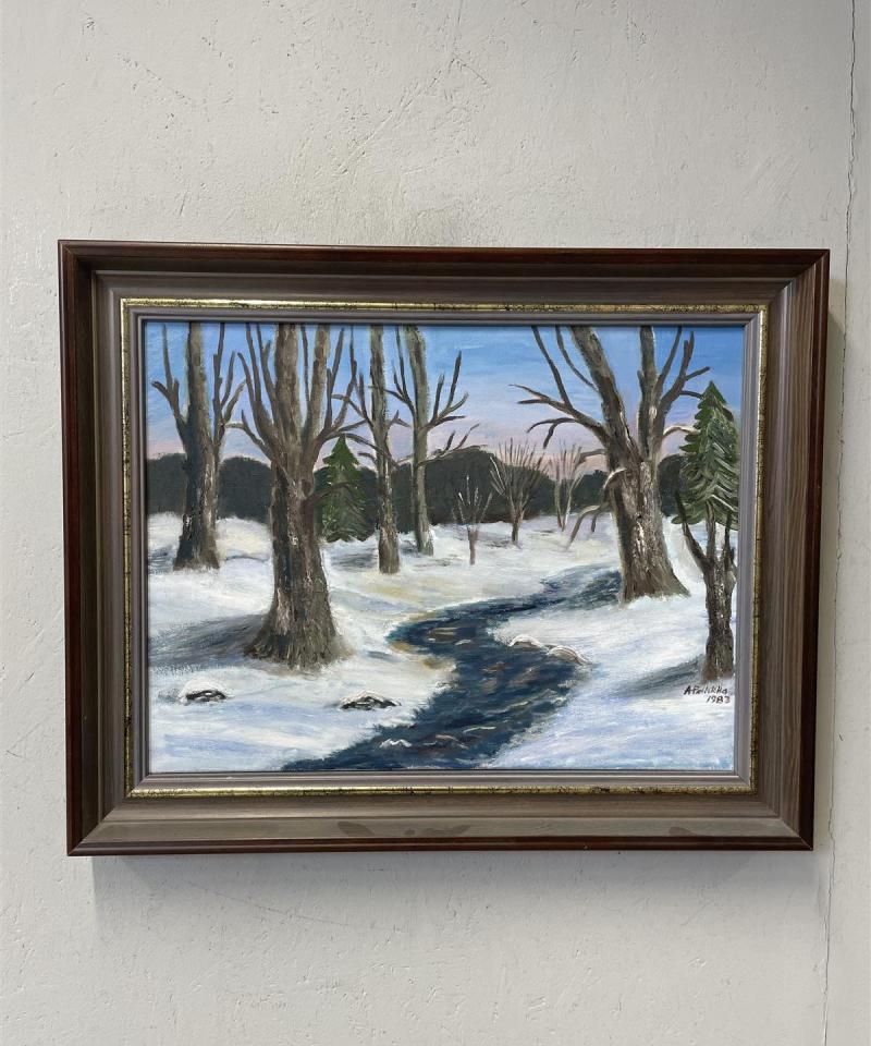 Taulu Talvimaisema öljyväri, A Pelikka 1983