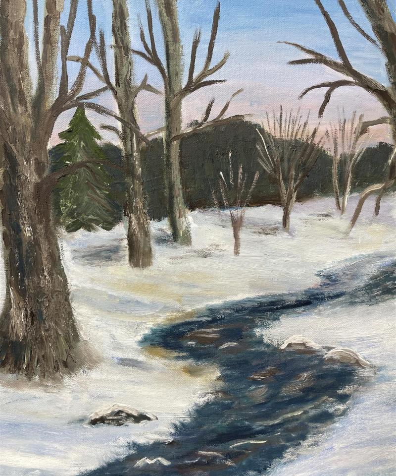 Taulu Talvimaisema öljyväri, A Pelikka 1983