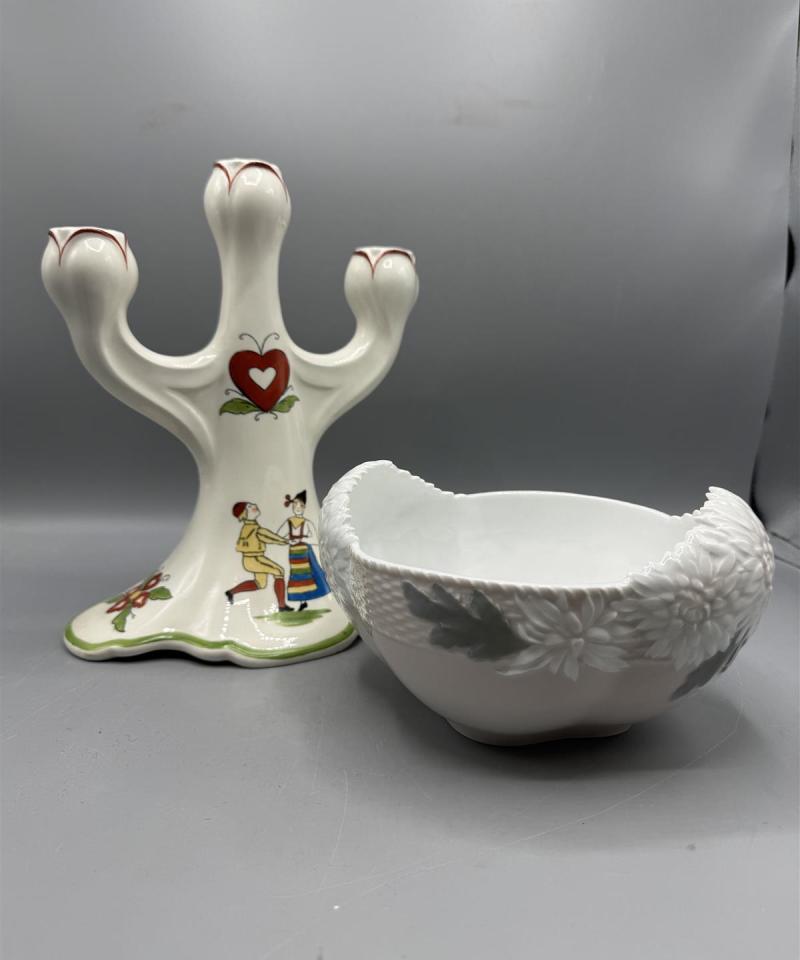 Royal Copenhagen kulho ja Rörstrand kynttilänjalka