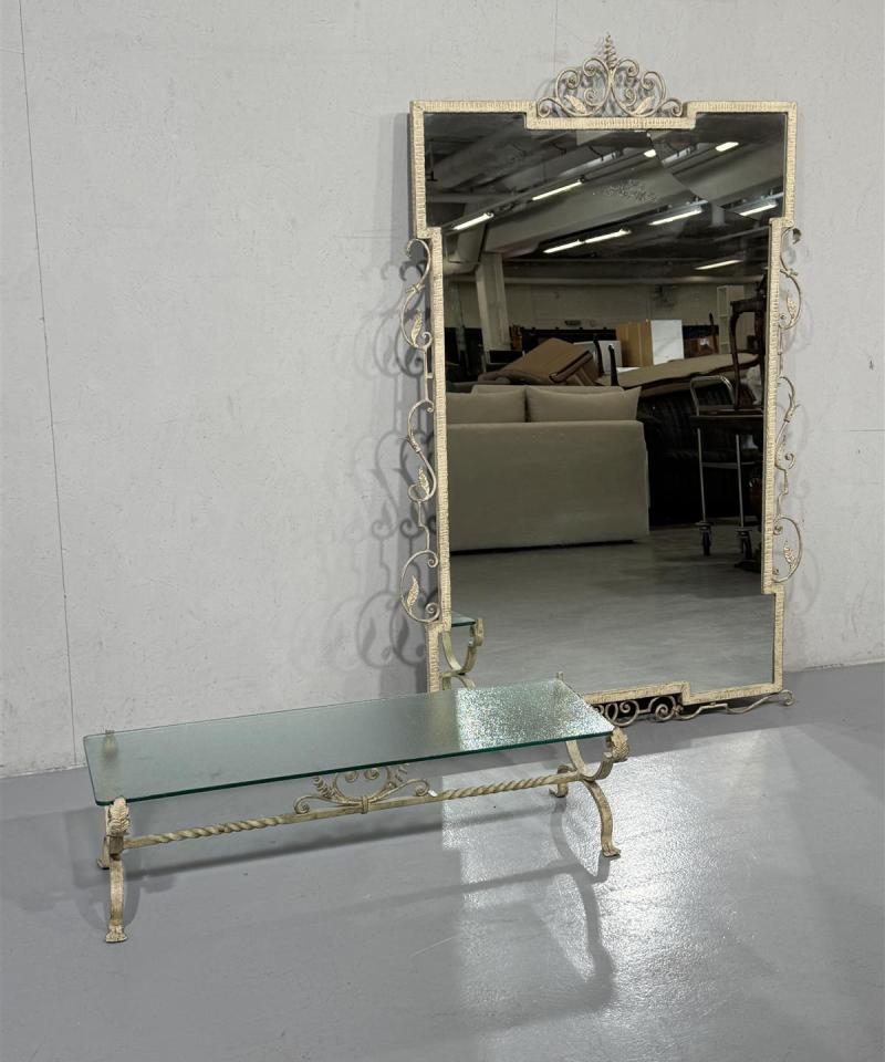 Art Deco metallinen peili ja lasipöytä