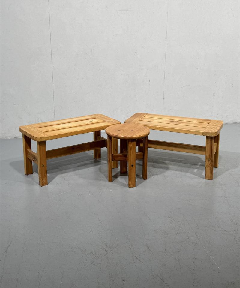 Mäntypuu jakkara ja penkit (2+1kpl)