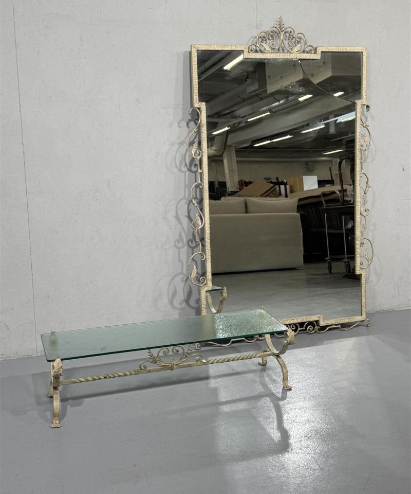 Art Deco metallinen peili ja lasipöytä